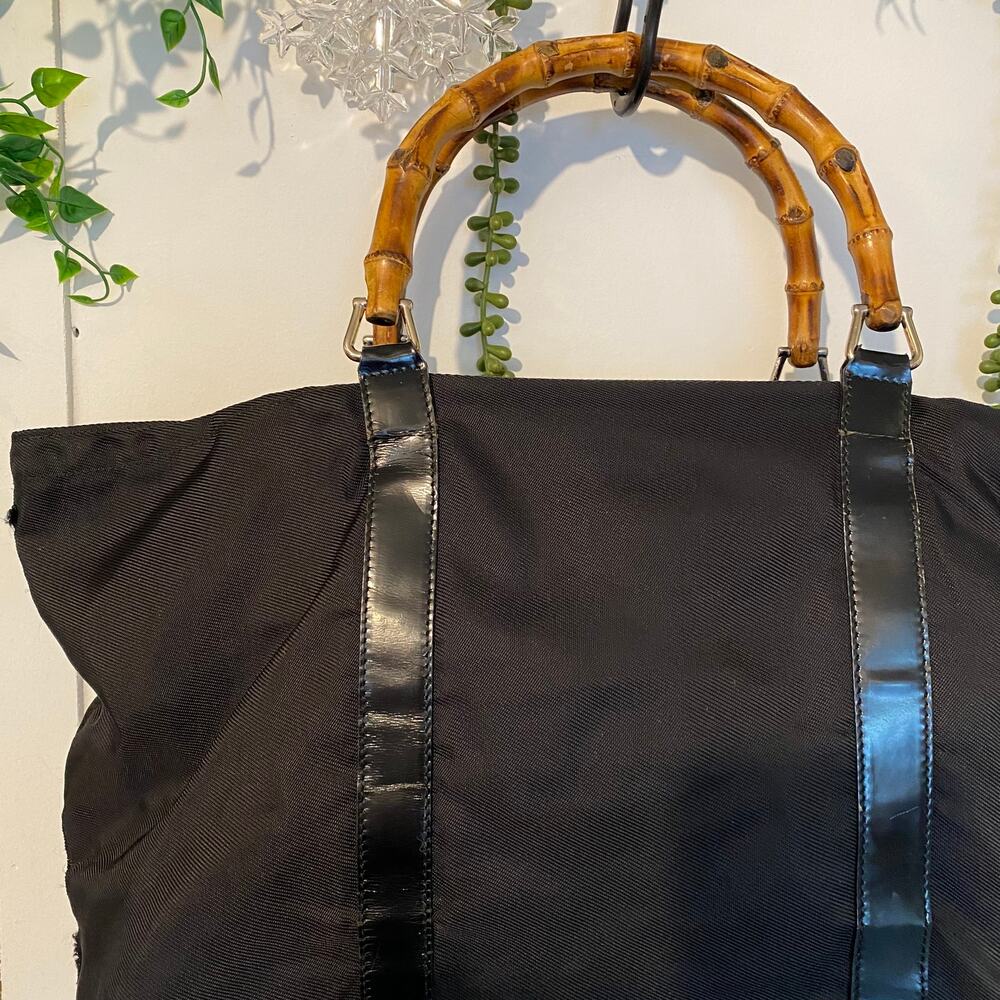 Gucci Vintage Black Bamboo handle tote / travel bag Tom Ford Era Oversized XL - Picture 10 of 15